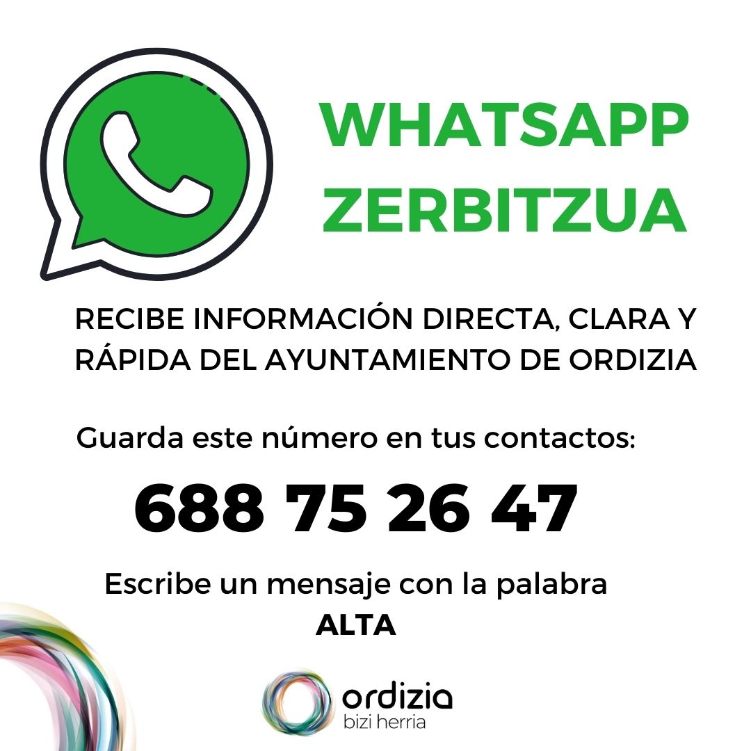El Ayuntamiento de Ordizia abre el canal de Whatsapp