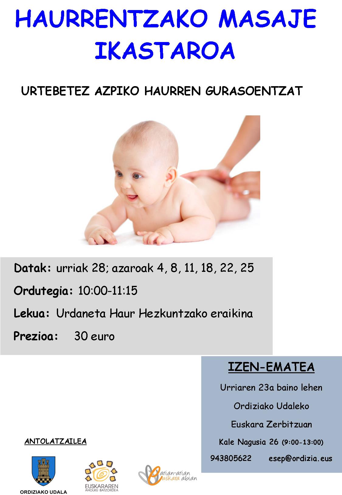 Haurrentzako masaje ikastaroa
