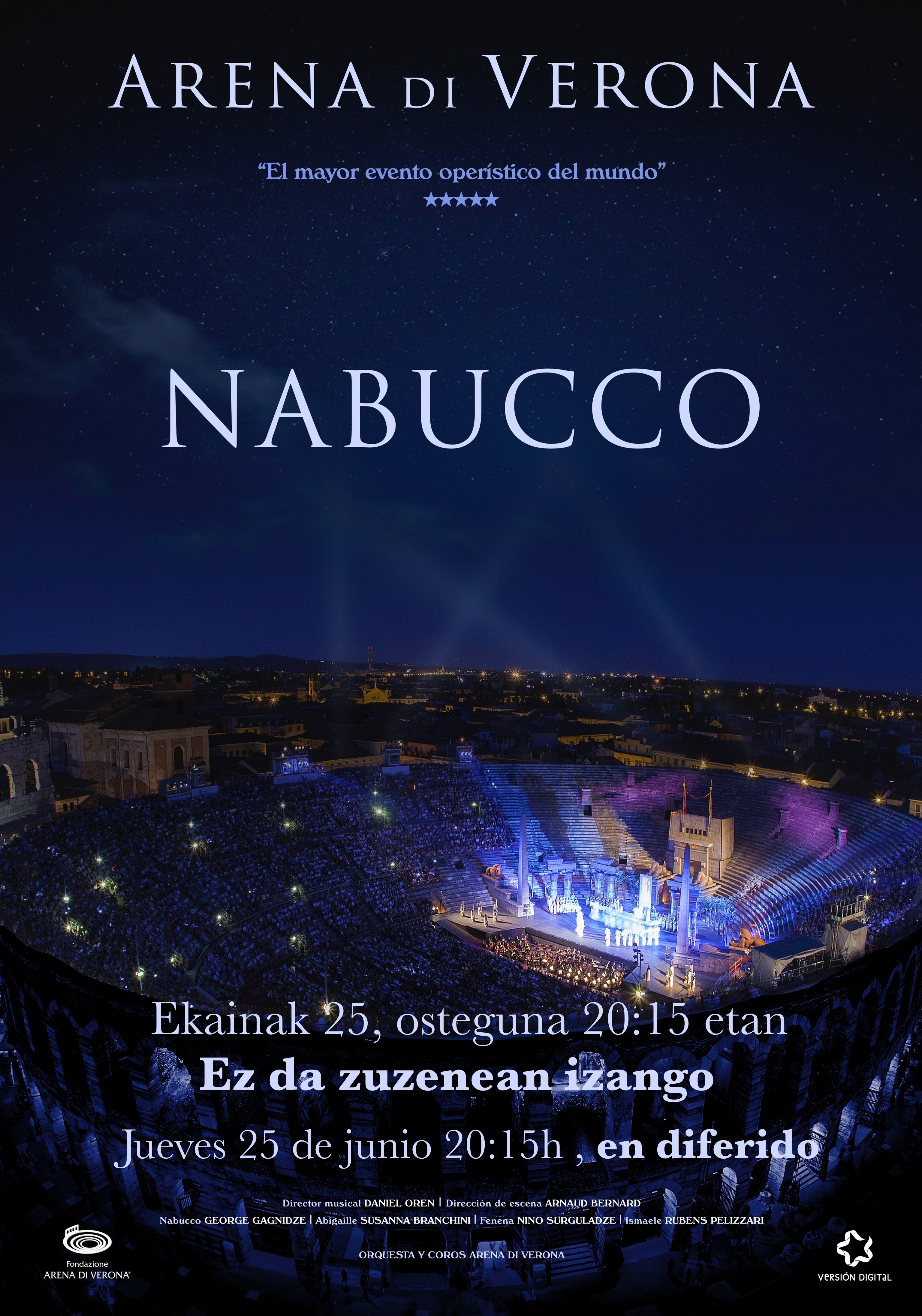 Este jueves se proyectará la ópera 'Nabucco' en el Herri Antzokia