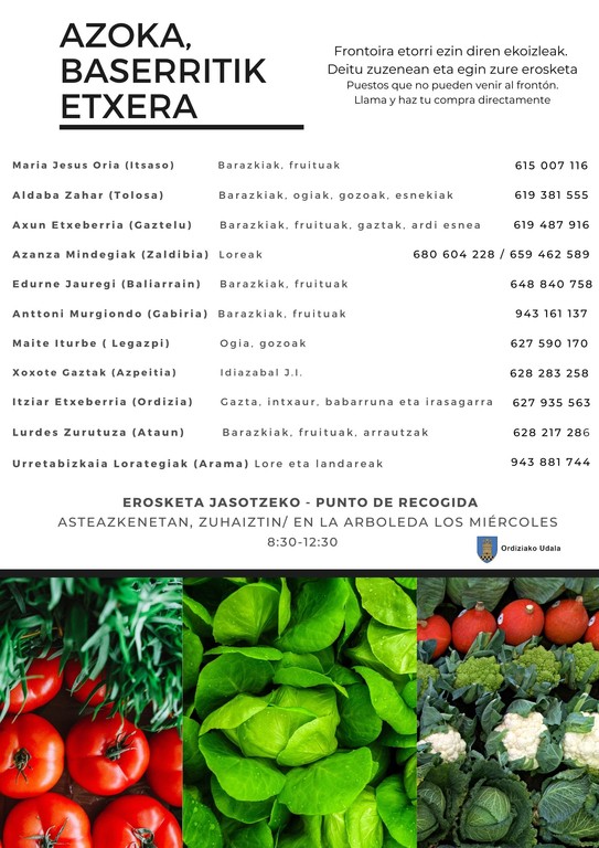 Ordizia. Asteazkena azoka. Zerrenda ekoizleak